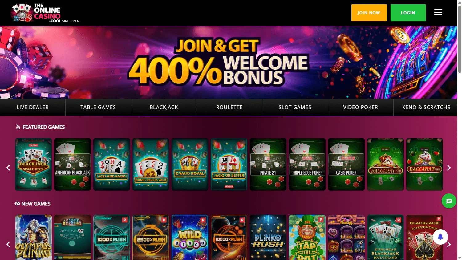 88 Casino desktop home screen with casino offers and account access